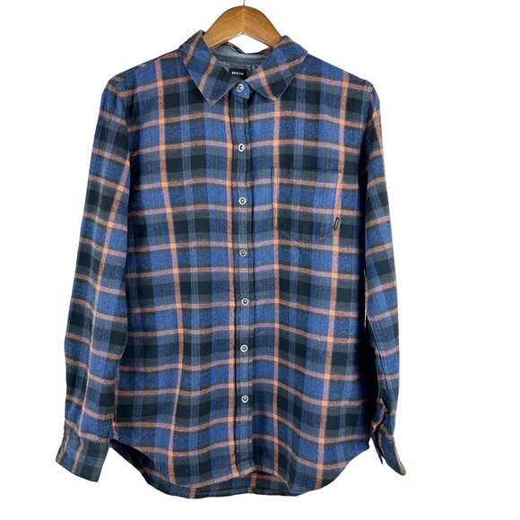 pRana Golden Canyon Long Sleeve Plaid Flannel Shirt Sz S in Rich Sapphire NWT - Picture 2 of 9